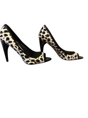 Via Spiga Calf Hair Leopard Peep Toe Stiletto Heel Size 9